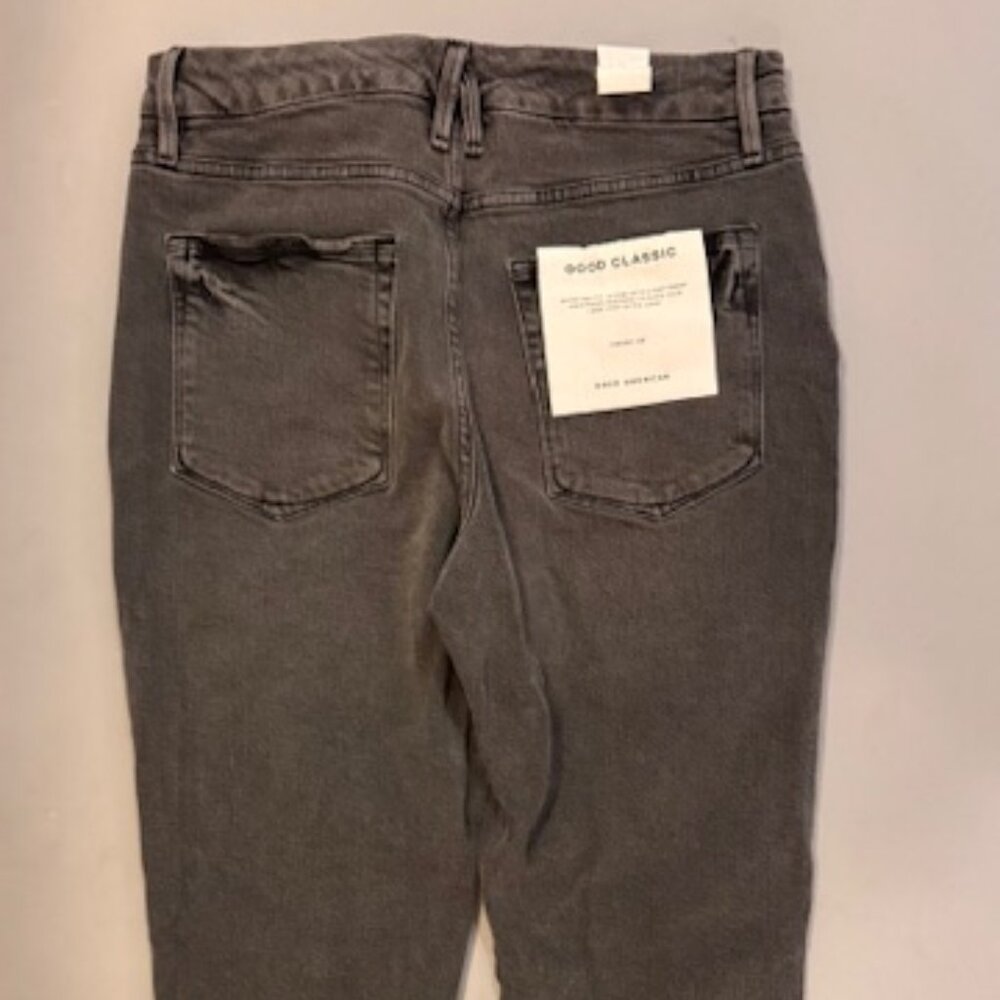 NWT Good American Good Classic High Rise Slim Straight Jean Washed Black Sz 14